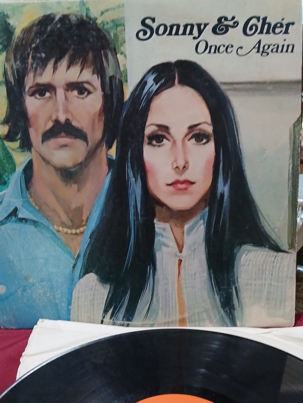 Sonny & Cher Once Again Vinyl Album Cover - Red/Black/White Artwork With 2 Vinyl